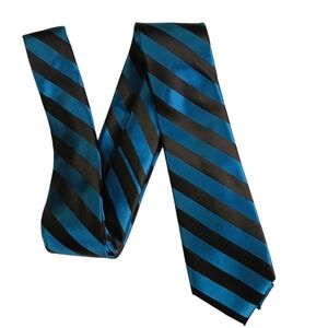 Axist Mens Striped Tie Blue Black Satin Modern Slim 3 in NWOT 57"